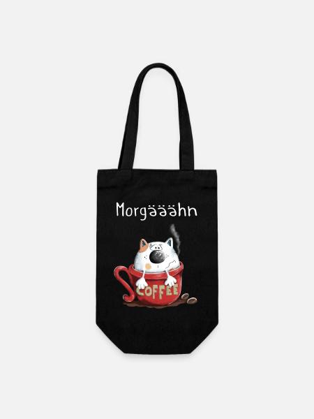 Morgähn Kaffee - Katze - Comic - Geschenkbeutel für Flaschen - Schwarz