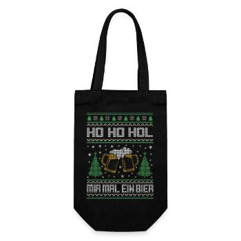 Ho Ho Ho hol mir mal ein Bier ugly Christmas - Geschenkbeutel für Flaschen - Schwarz - Vorne