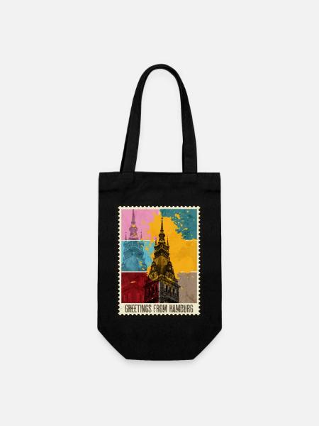 Hamburg Niemcy Miasto Skyline Stamp - Torba prezentowa na butelkę - czarny