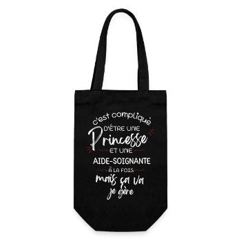 T-shirt Princesse Aide Soignante - cadeau drôle - Sac à bouteille - noir - Devant