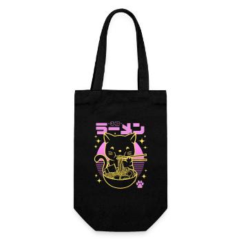 Pink Neon Serie: Golden Ramen Sunset Cat - Geschenkbeutel für Flaschen - Schwarz - Vorne