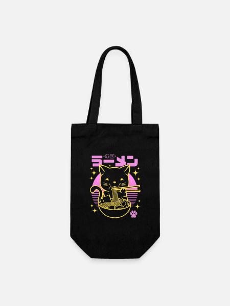 Néon rose sunset - Chat doré Ramen - Sac à bouteille - noir