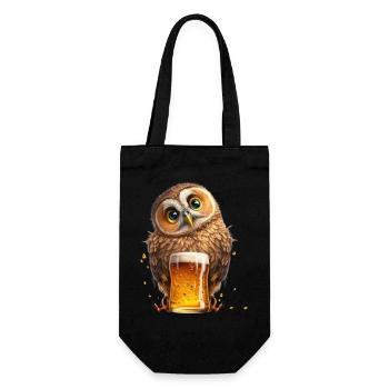 Bier Eule - Geschenkbeutel für Flaschen - Schwarz - Vorne