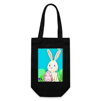 Neon Osterhase mit Osterei im Gras - Geschenkbeutel für Flaschen - Schwarz - Vorne