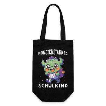 Schulkind Einschulung Monsterstarkes Schulkind - Geschenkbeutel für Flaschen - Schwarz - Vorne