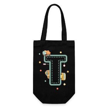 Buchstabe t Fahrzeug - personalisiertes Kindergeschenk - Geschenkbeutel für Flaschen - Schwarz - Vorne