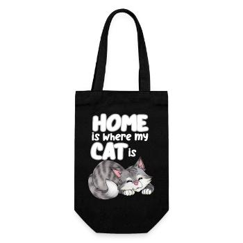 Zuhause ist dort wo meine Katze ist - Geschenkbeutel für Flaschen - Schwarz - Vorne