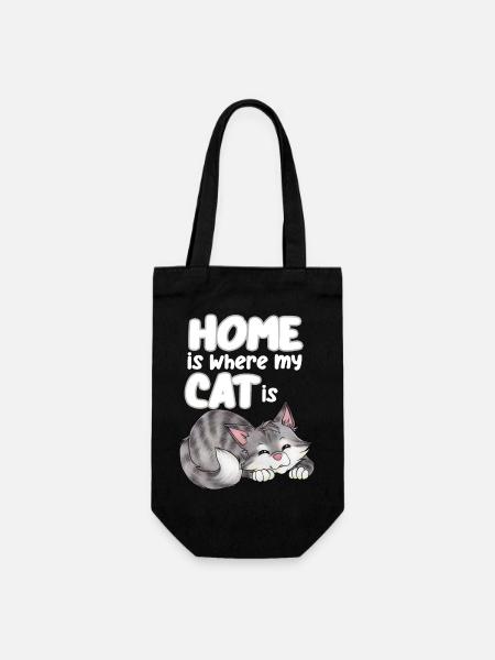 Zuhause ist dort wo meine Katze ist - Geschenkbeutel für Flaschen - Schwarz