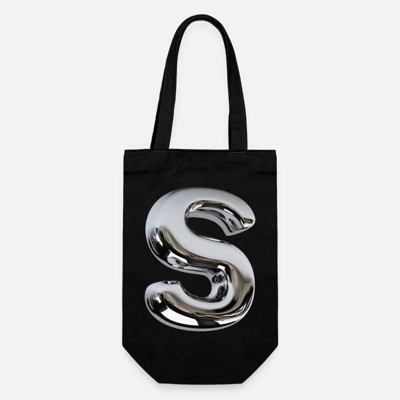 Chrome Letter S - Gift Bag for Bottles - black