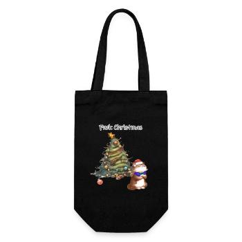 Irreverent Christmas Tree with Santa Cat - Gift Bag for Bottles - black - Front