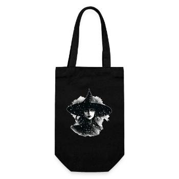Tête de sorcière en noir et blanc, Halloween - Sac à bouteille - noir - Devant