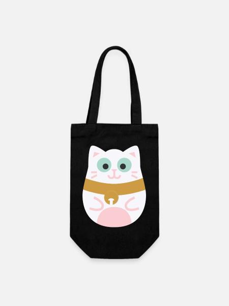Maneki Neko L Japanese lucky cat - Gift Bag for Bottles - black