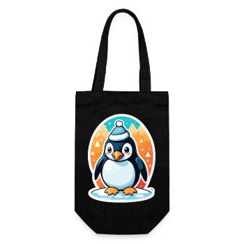 Pinguin Weihnachten Illustration - Geschenkbeutel für Flaschen - Schwarz - Vorne