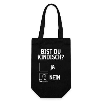 Bist du kindisch? lustiger Spruch Kindskopf Spaß - Geschenkbeutel für Flaschen - Schwarz - Vorne