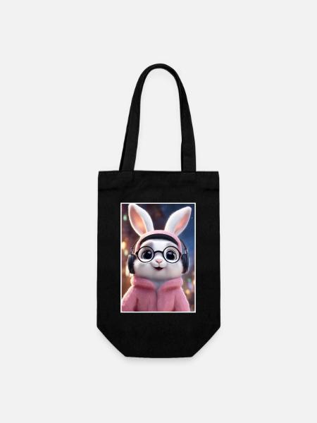 Cuddly bunny with glasses and hoodie - Gift Bag for Bottles - black