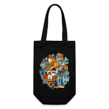Blue Village with Orange Roof Tiles - Gift Bag for Bottles - black - Front