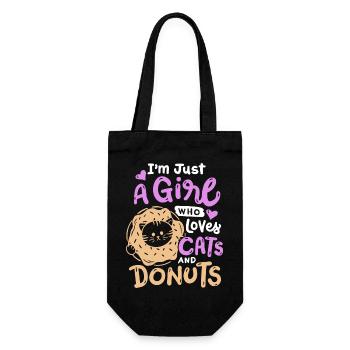 Donut- und Katzenliebhaber - Geschenkbeutel für Flaschen - Schwarz - Vorne