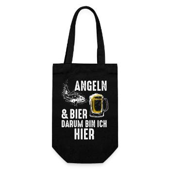 Angeln und Bier, darum bin ich hier. - Geschenkbeutel für Flaschen - Schwarz - Vorne