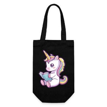 Mignon dessin animé licorne lisant un livre - Sac à bouteille - noir - Devant