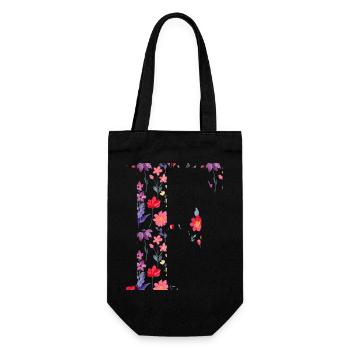Personalisierter Blumenbuchstabe f - Geschenkidee - Geschenkbeutel für Flaschen - Schwarz - Vorne