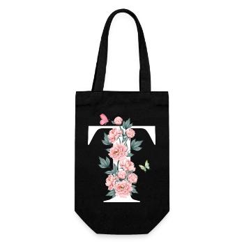 Letter t Pink Flowers - Gift Bag for Bottles - black - Front
