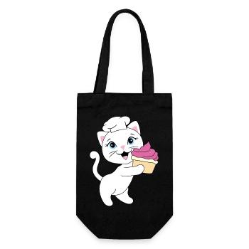 Cute white cat carries a cupcake - Gift Bag for Bottles - black - Front