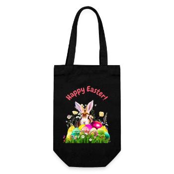 Cute Easter bunny with colorful eggs - Gift Bag for Bottles - black - Front