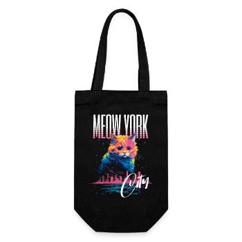 New York City Katze Meow Stadt Skyline Amerika USA - Geschenkbeutel für Flaschen - Schwarz - Vorne