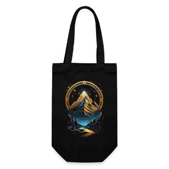 Goldene Berglandschaft mit himmlischem Rahmen - Geschenkbeutel für Flaschen - Schwarz - Vorne