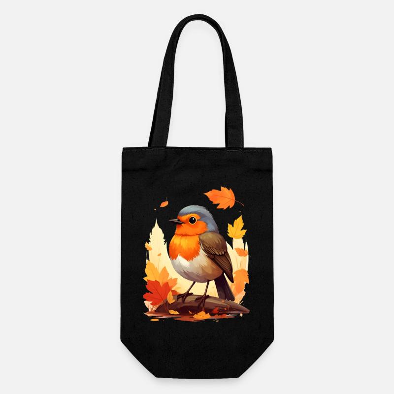 Rotkehlchen im Herbst - Geschenkbeutel für Flaschen - Schwarz