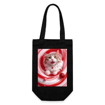 Chat de Noël dans un tourbillon de menthe poivrée rouge - Sac à bouteille - noir - Devant