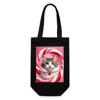 Chat de Noël en conception d’anneau de bonbons - Sac à bouteille - noir - Devant