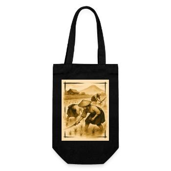 Farmers in the rice field harvesting rice in the morning light - Gift Bag for Bottles - black - Front