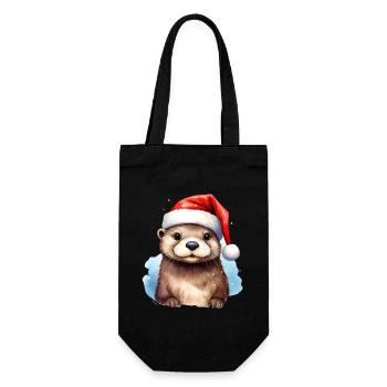 Loutre avec chapeau de Père Noël adapté à Noël - Sac à bouteille - noir - Devant
