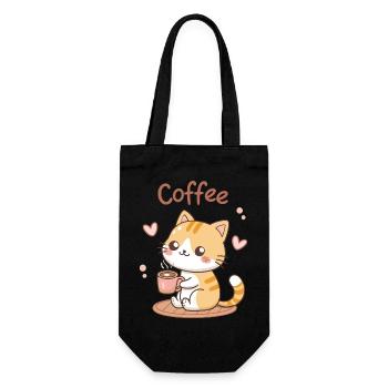 Chat Café Kawaii Latte - Sac à bouteille - noir - Devant