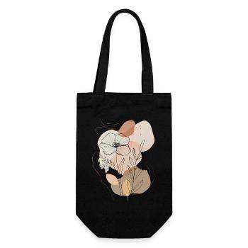 Boho Floral Line Art, Minimalistisches Naturdesign - Geschenkbeutel für Flaschen - Schwarz - Vorne