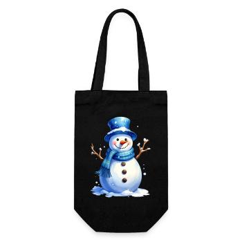 Snowman in winter with blue hat - Gift Bag for Bottles - black - Front