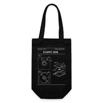 Retro-Disketten-Bauplan - Geschenkbeutel für Flaschen - Schwarz - Vorne