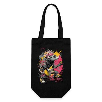 Punk Ratte mit Gitarre – Rock Art - Geschenkbeutel für Flaschen - Schwarz - Vorne