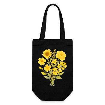 Floral Bouquet Yellow Watercolor - Gift Bag for Bottles - black - Front