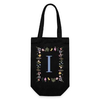 Florale Initial "I" Blumenmonogramm - Geschenkbeutel für Flaschen - Schwarz - Vorne
