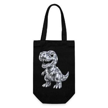 Süßer Dino T-Rex Disco Glitzer 80s 90s - Geschenkbeutel für Flaschen - Schwarz - Vorne