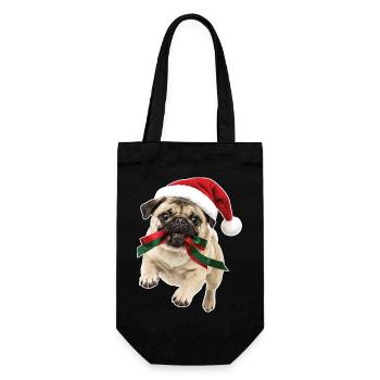 Verspielter Weihnachts Mops - Geschenkbeutel für Flaschen - Schwarz - Vorne