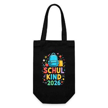 Schulkind 2026 Einschulung 2026 Schulanfang - Geschenkbeutel für Flaschen - Schwarz - Vorne