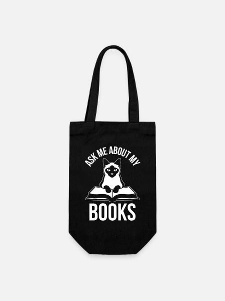 Lustiges Katzen Design Ask Me About My Books - Geschenkbeutel für Flaschen - Schwarz