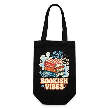 Bookish Vibes Retro Bücher - Geschenkbeutel für Flaschen - Schwarz - Vorne