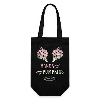 Hands Off My Pumpkins Halloween Kürbis Geschenk - Geschenkbeutel für Flaschen - Schwarz - Vorne