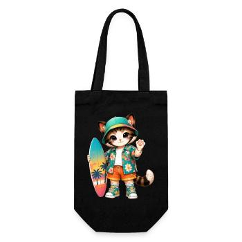 Kawaii tropical surfer cat - Gift Bag for Bottles - black - Front