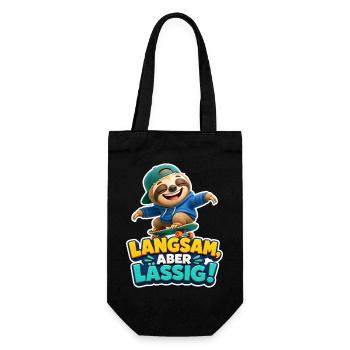 Faultier Skater Langsam aber lässig Spruch Cool - Geschenkbeutel für Flaschen - Schwarz - Vorne