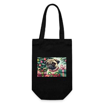 Cute Christmas Pug with Gifts - Gift Bag for Bottles - black - Front